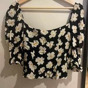 Floral Black Puff Sleeve Top